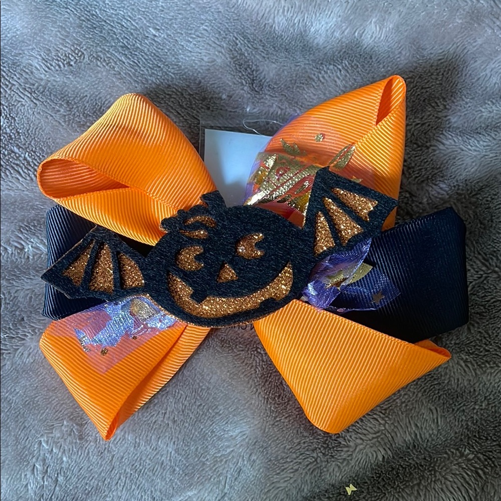 Halloween Bat pumpkin Hair Bow for Kids - Orange and Black glitter tulle nwt